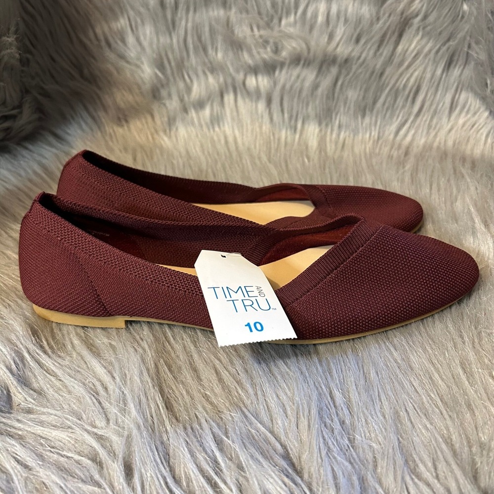 Time And Tru Flats Womens Size‎ 10 Knit Ballet Shoes Slip On Memory Foam